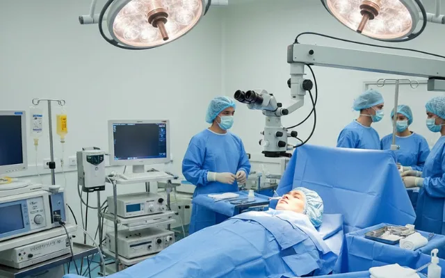 Quirófano oftalmológico preparado para cirugía de cataratas